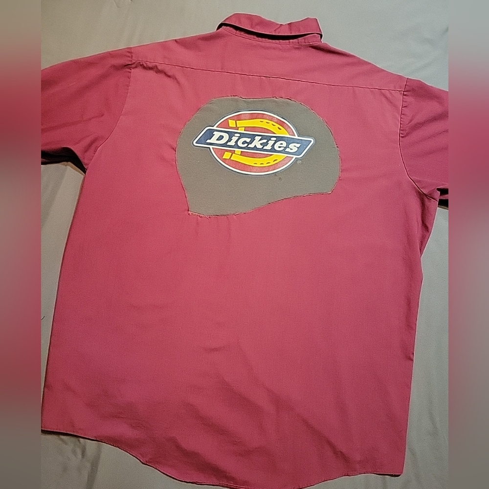 Rework Vntg Haband Men LG 18 1/2 Buttonup Dickies Logo Patch Utility Grunge OOAK